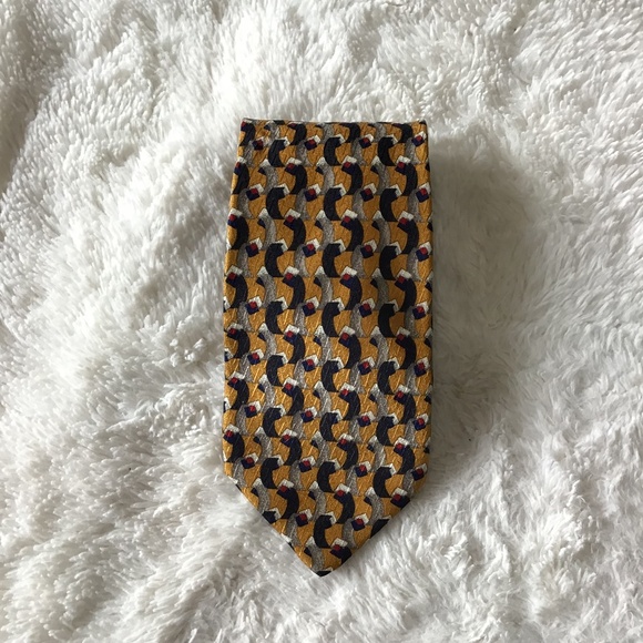 VTG HuberTeam Silk Made In Italy Men Neck Tie Orange Geometric Golf Embroidered - Picture 1 of 6